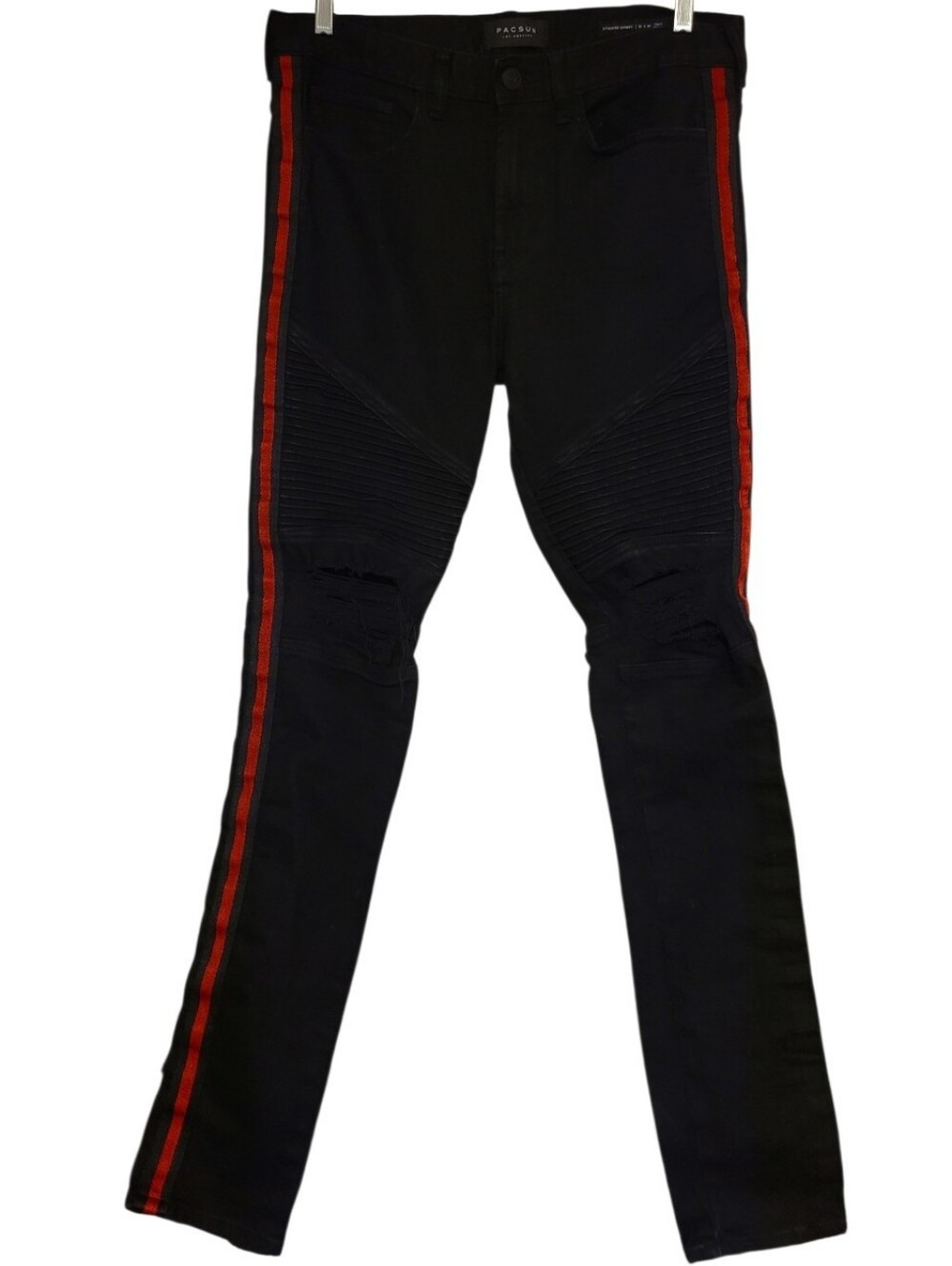 PacSun Stacked Skinny Jeans Black & Red Biker Comfort Stretch (Measures 34x34)